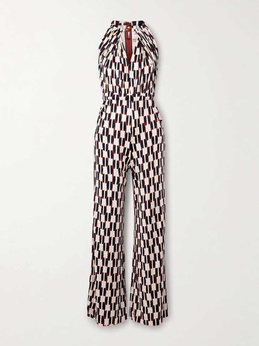 Diane von Furstenberg Tai Bead-embellished Printed Stretch-jersey Jumpsuit - x large