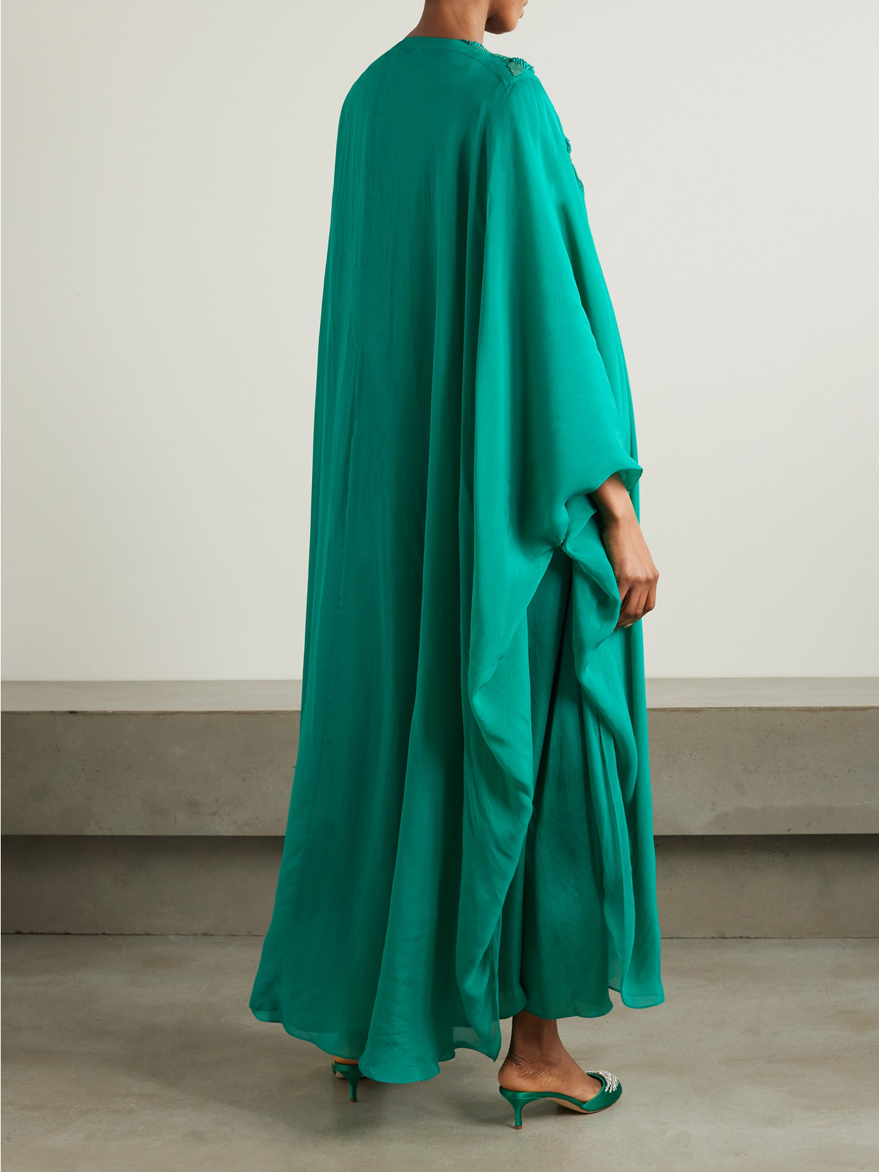 Shatha Essa Embellished Embroidered Silk-blend Chiffon And Satin Gown And Cape Set In Green