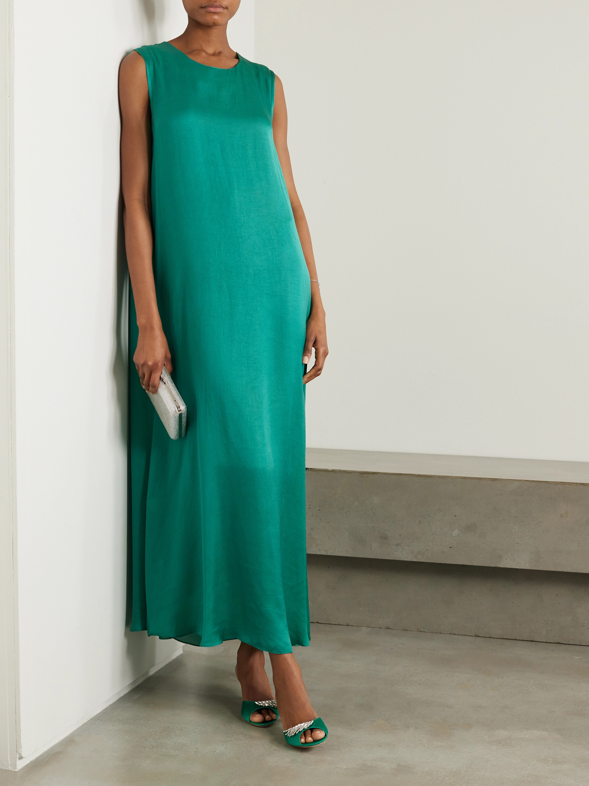 Shatha Essa Embellished embroidered silk-blend chiffon and satin gown and cape set thumbnail