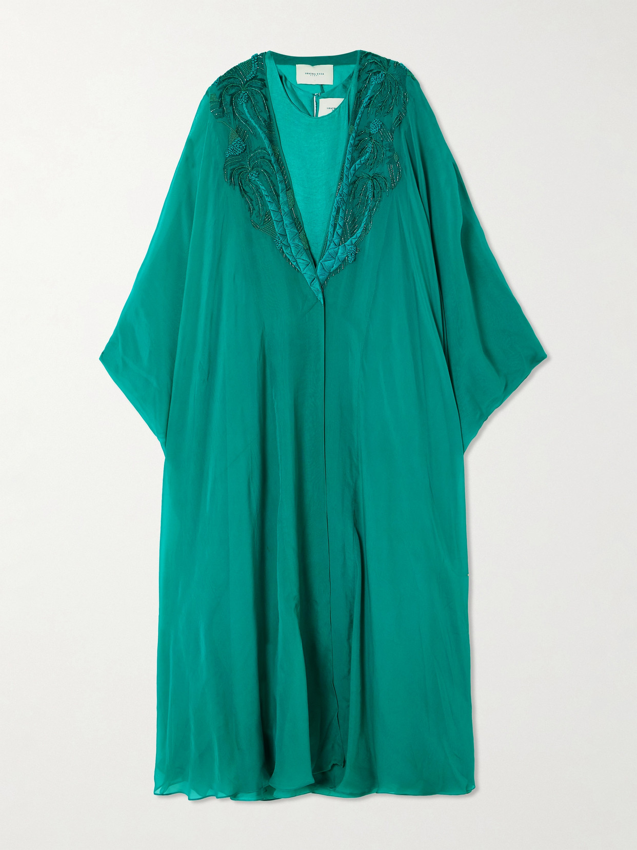 Shatha Essa Embellished Embroidered Silk-blend Chiffon And Satin Gown And Cape Set In Green