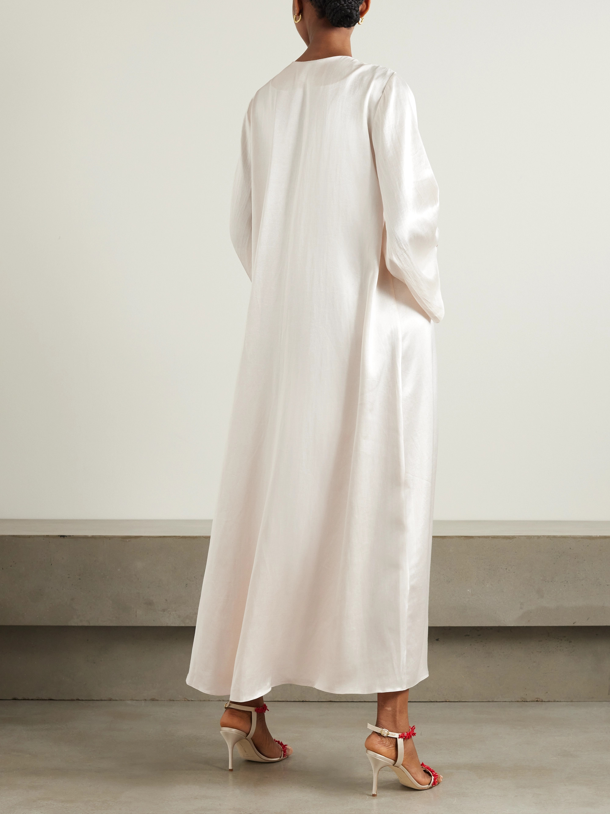 Shatha Essa Cape-effect embellished embroidered silk and cotton-blend satin gown