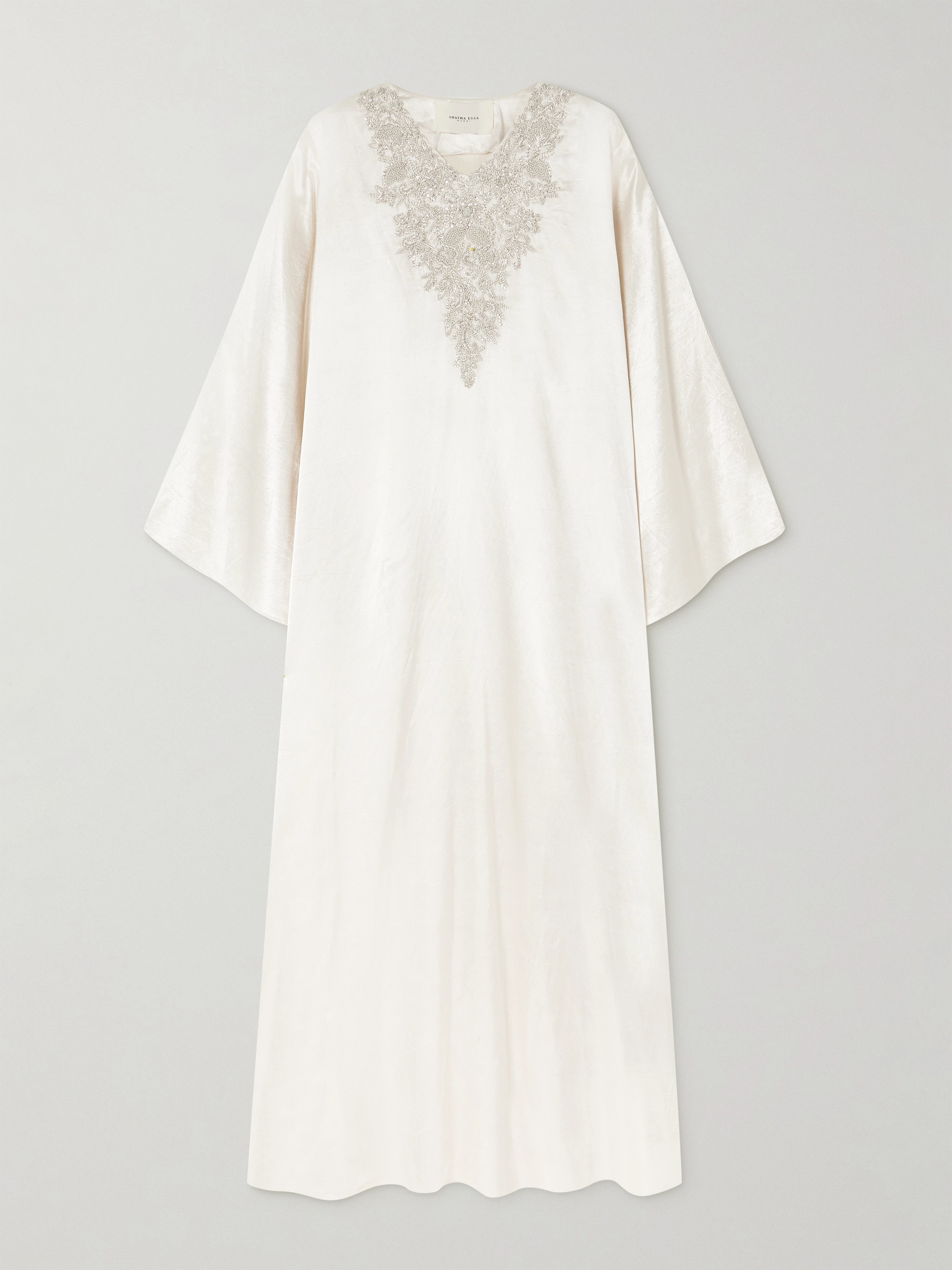 Shatha Essa Cape-effect embellished embroidered silk and cotton-blend satin gown
