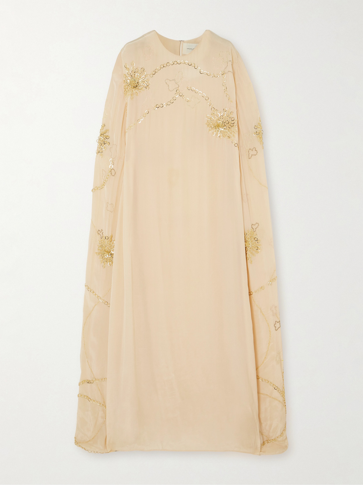 Shatha Essa Cape-effect Embellished Silk-crepe Gown In Off-white