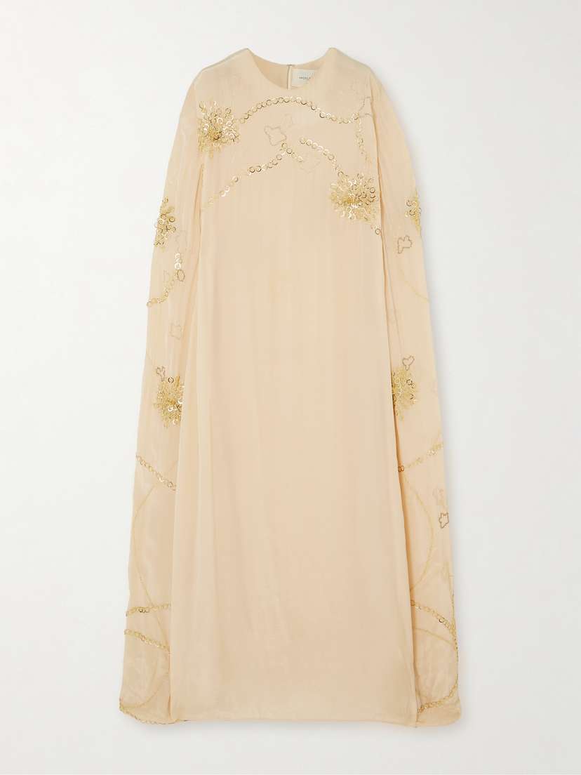 Shatha Essa Cape-effect Embellished Silk-crepe Gown