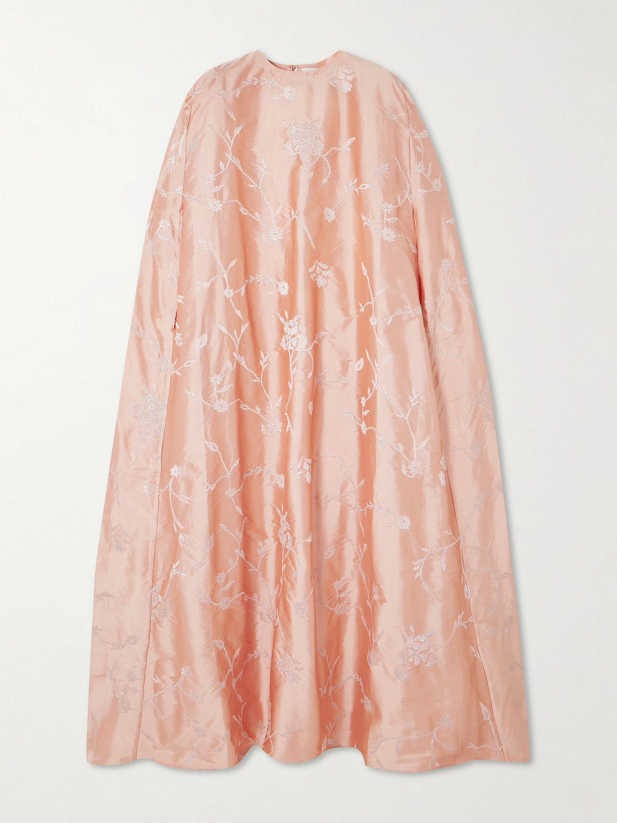 Shatha Essa Cape-effect Embroidered Silk-blend Satin Gown In Pink