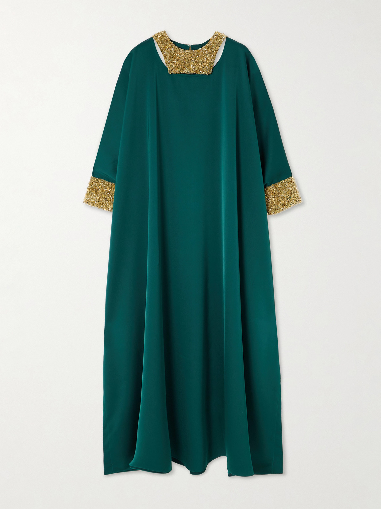 Shatha Essa - Cape-effect Cutout Embellished Crepe Gown - Green