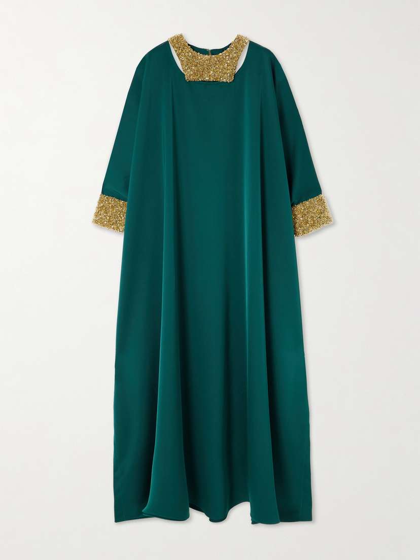 Shatha Essa Cape-effect Cutout Embellished Crepe Gown