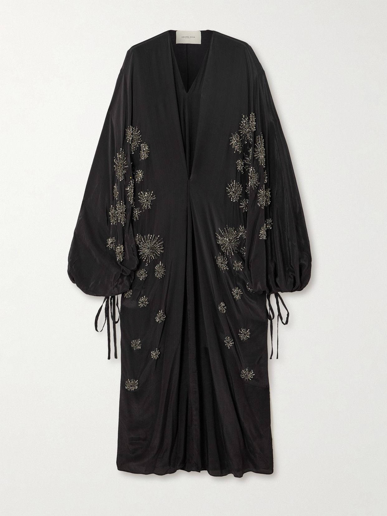 Shatha Essa Oversized Embellished Embroidered Silk Crepe De Chine Maxi Dress In Black