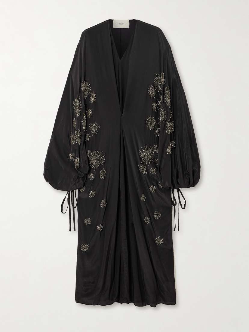 Shatha Essa Oversized Embellished Embroidered Silk Crepe De Chine Maxi Dress