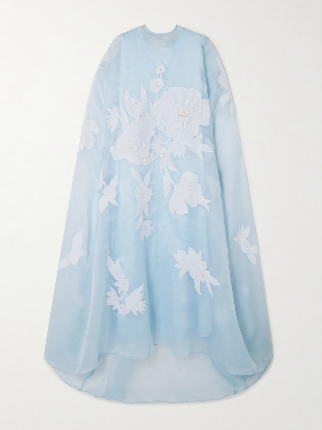 Shatha Essa Embellished Appliquéd Silk-blend Organza Gown And Cape Set In Blue