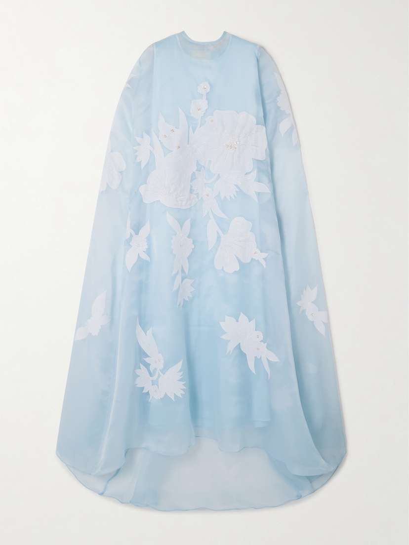 Shatha Essa Embellished Appliquéd Silk-blend Organza Gown And Cape Set