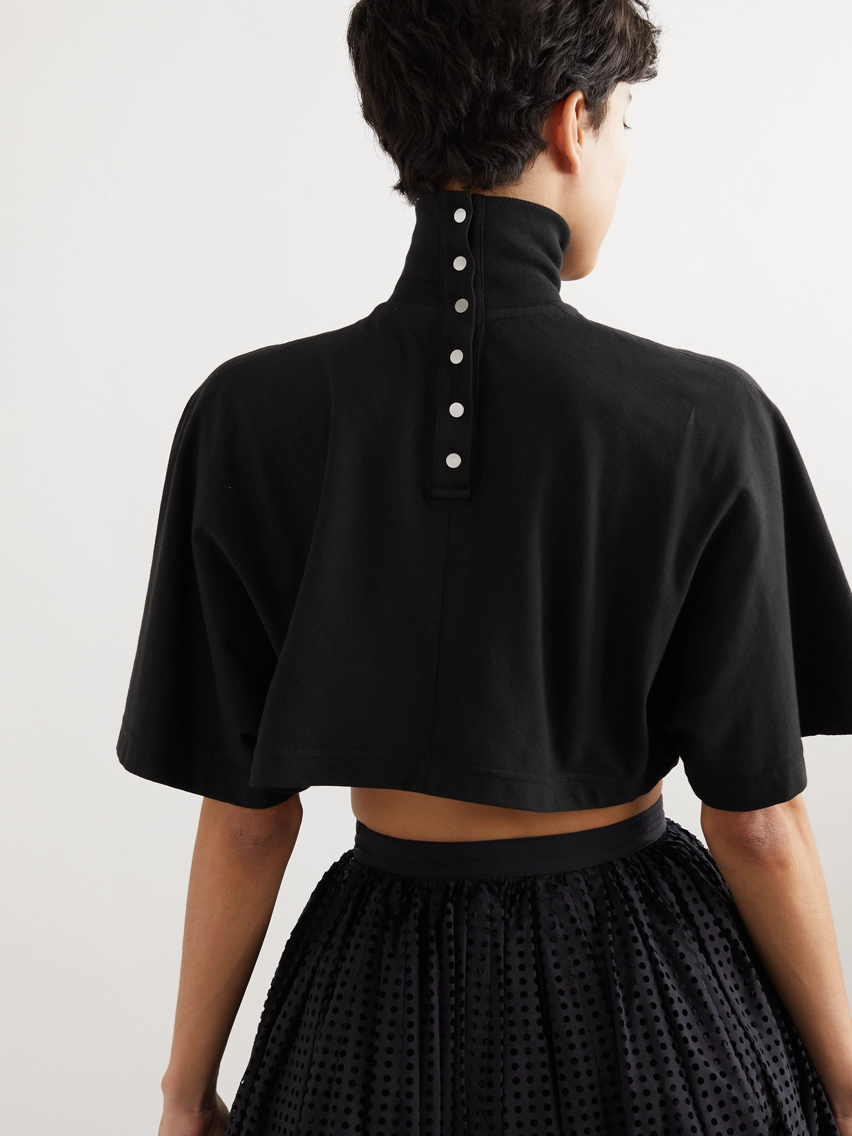 Alaïa Cropped Cotton-jersey Turtleneck T-shirt In Black