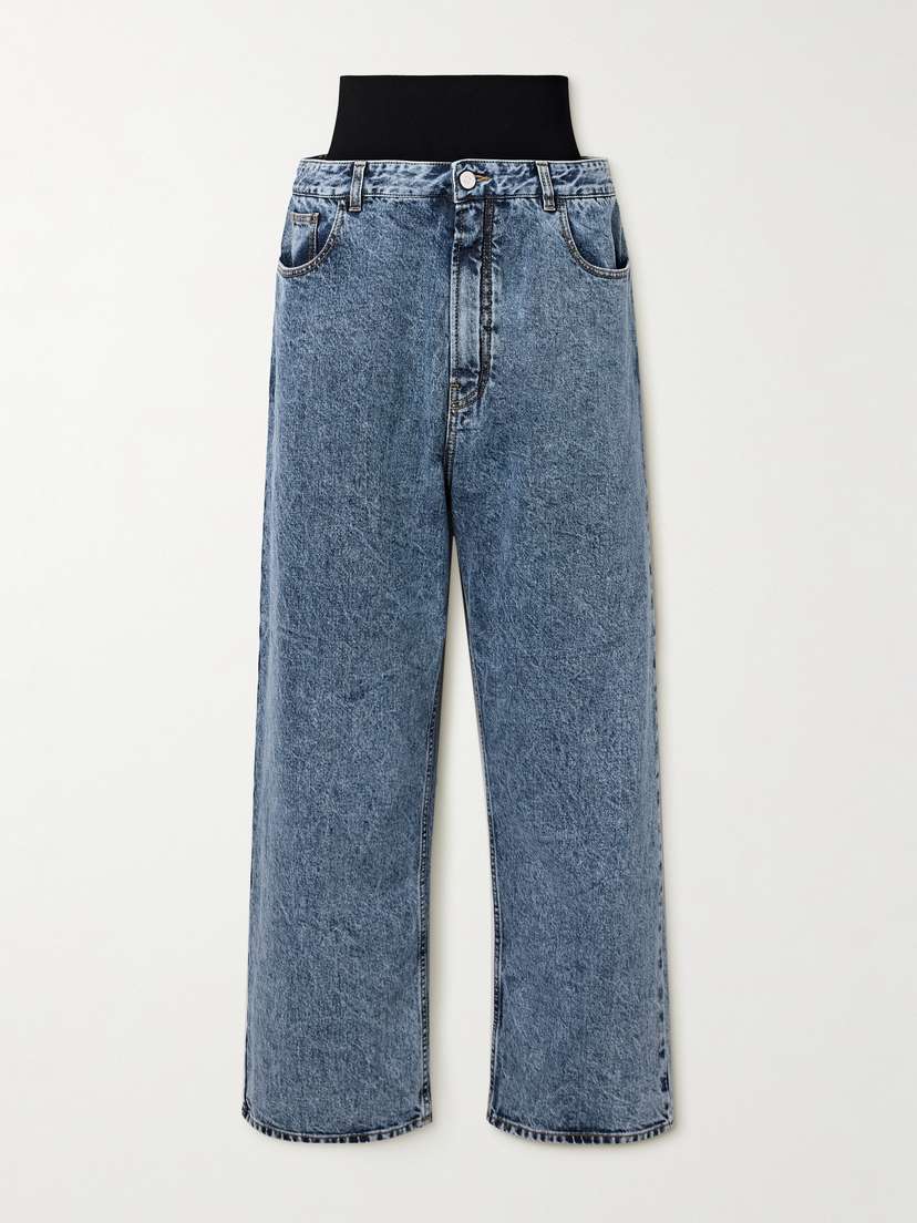 Alaïa Layered Jersey-trimmed Wide-leg Jeans
