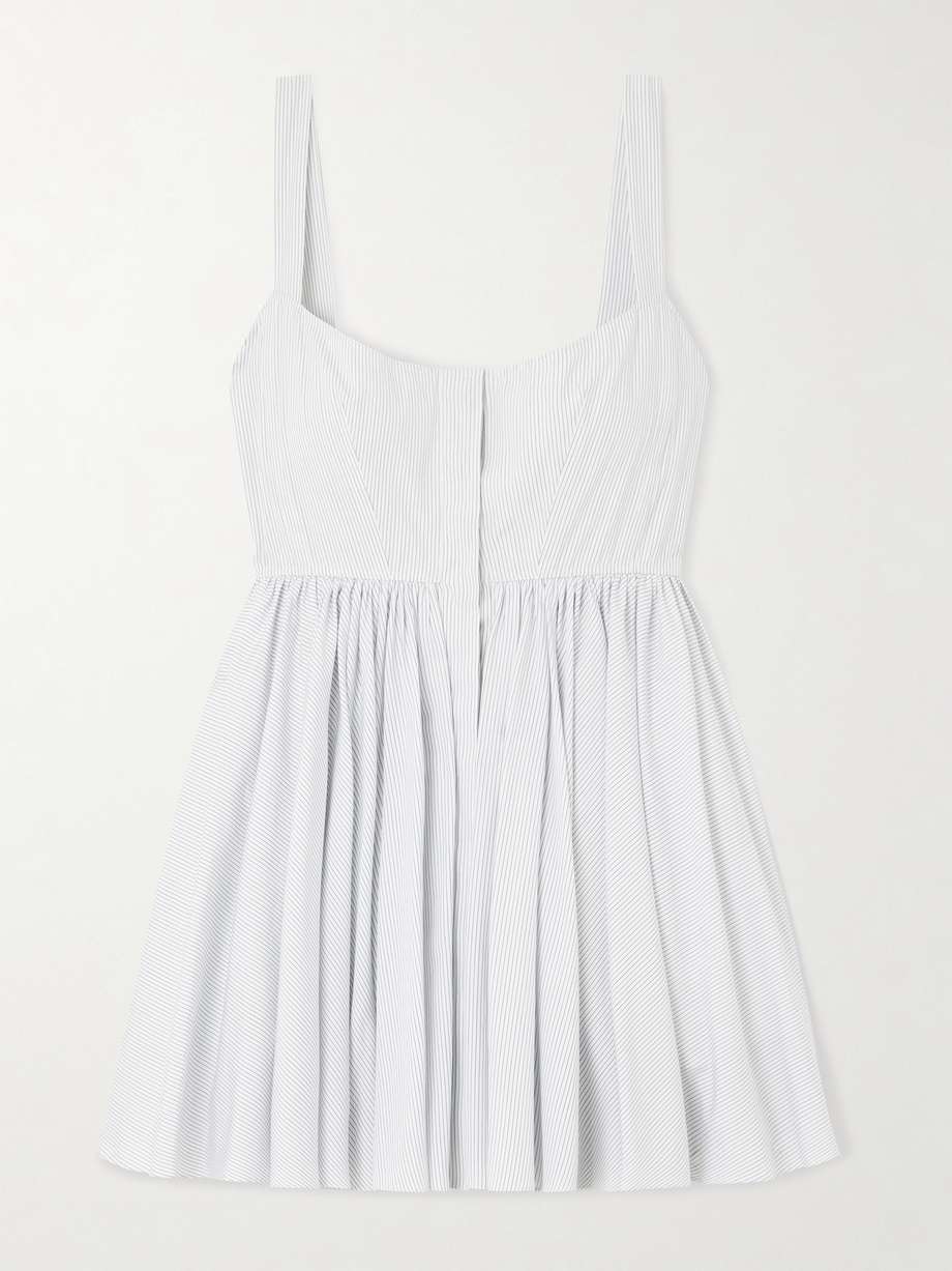 gathered striped cotton-poplin mini dress