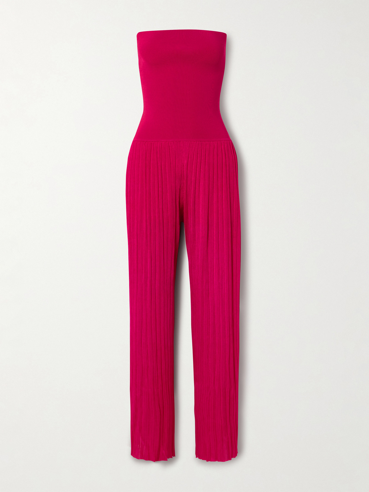 Alaïa Pleated Knitted Strapless Jumpsuit In Pink