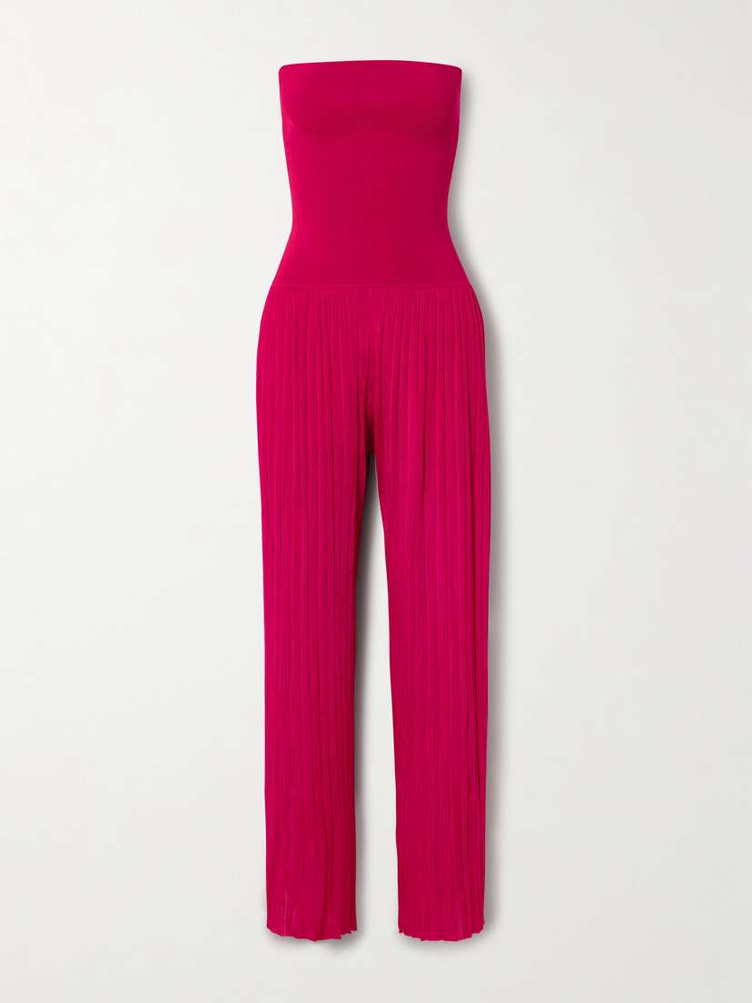 Alaïa Strapless Pleated Stretch-knit Jumpsuit