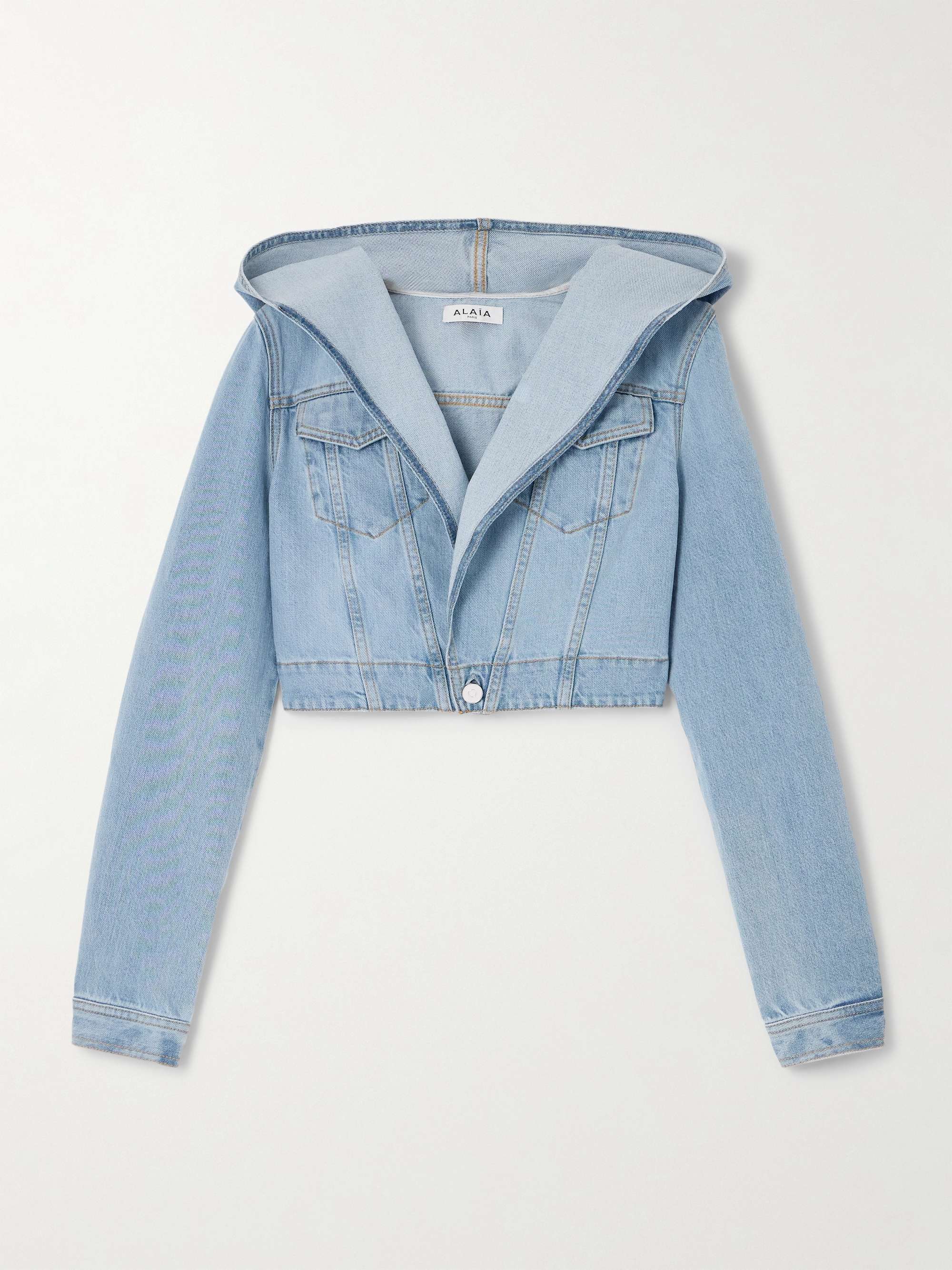 ALAIA Cropped denim hooded jacket NET A PORTER