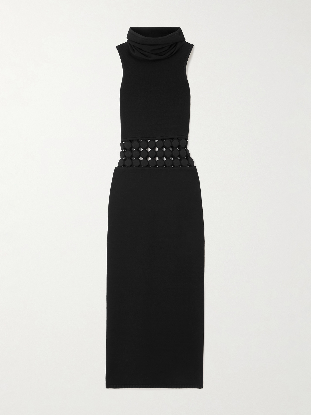 Shop Alaïa Hooded Cutout Knitted Midi Dress In Black
