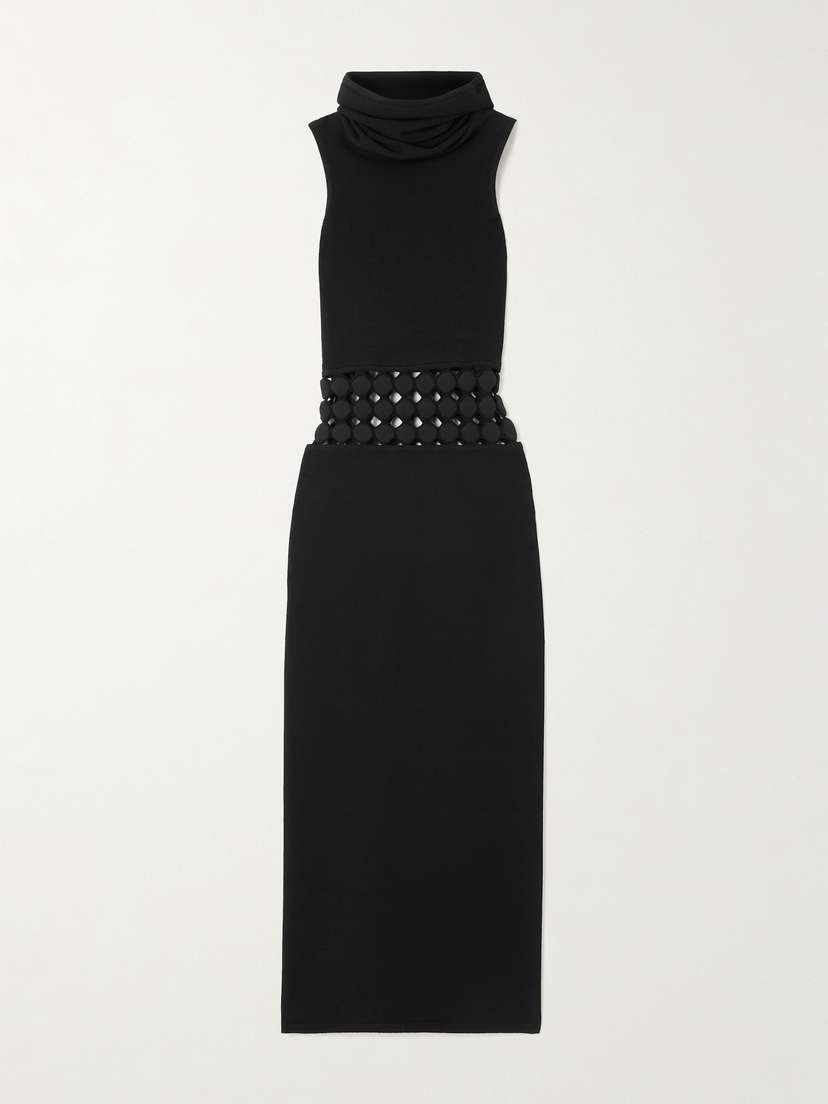 Alaïa Hooded Cutout Knitted Midi Dress