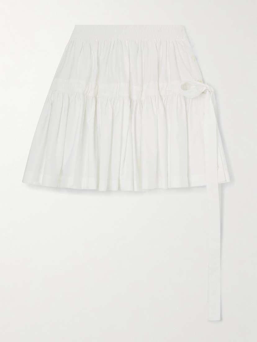 Alaïa Bow-detailed Gathered Cotton-poplin Mini Skirt