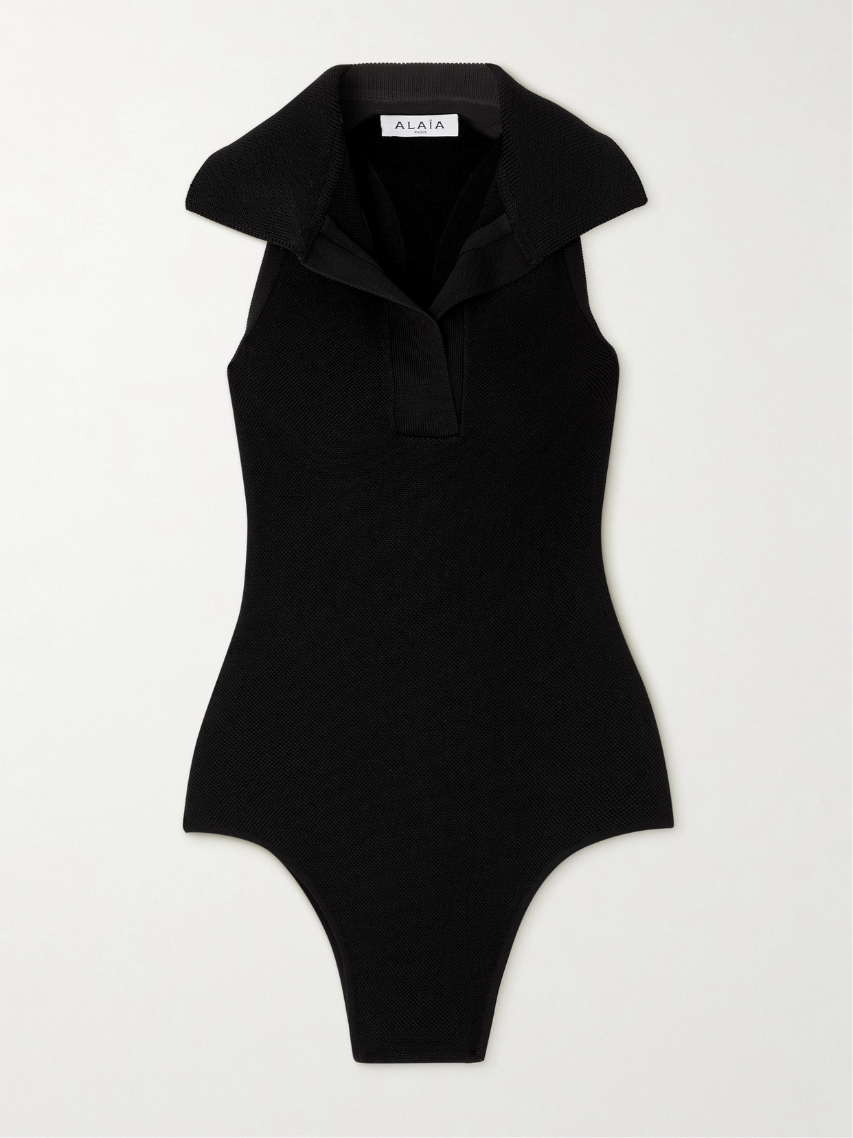 Shop Alaïa Piqué Bodysuit In Black