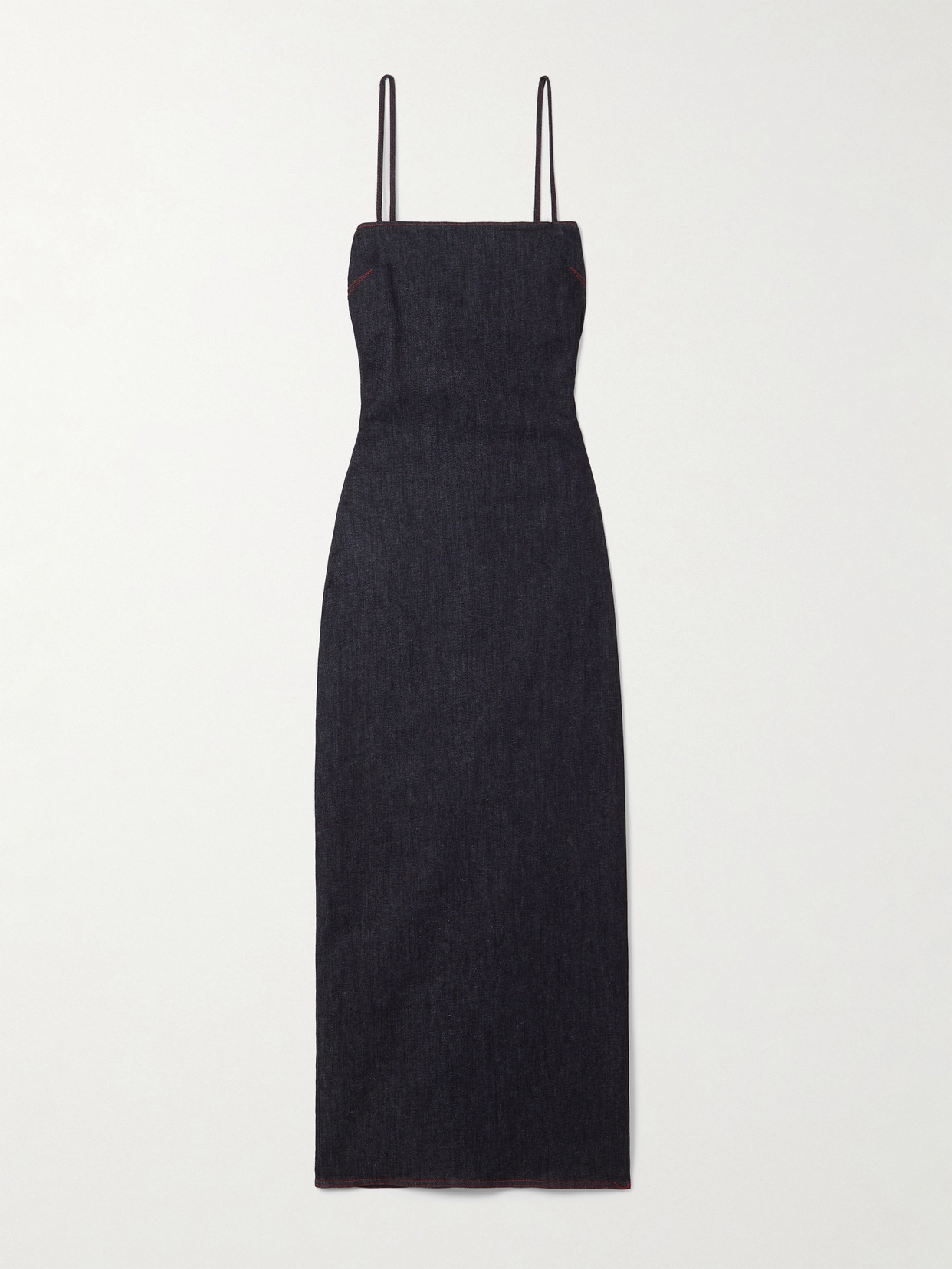 Alaïa Blue Spaghetti Strap Denim Midi Dress In Blue