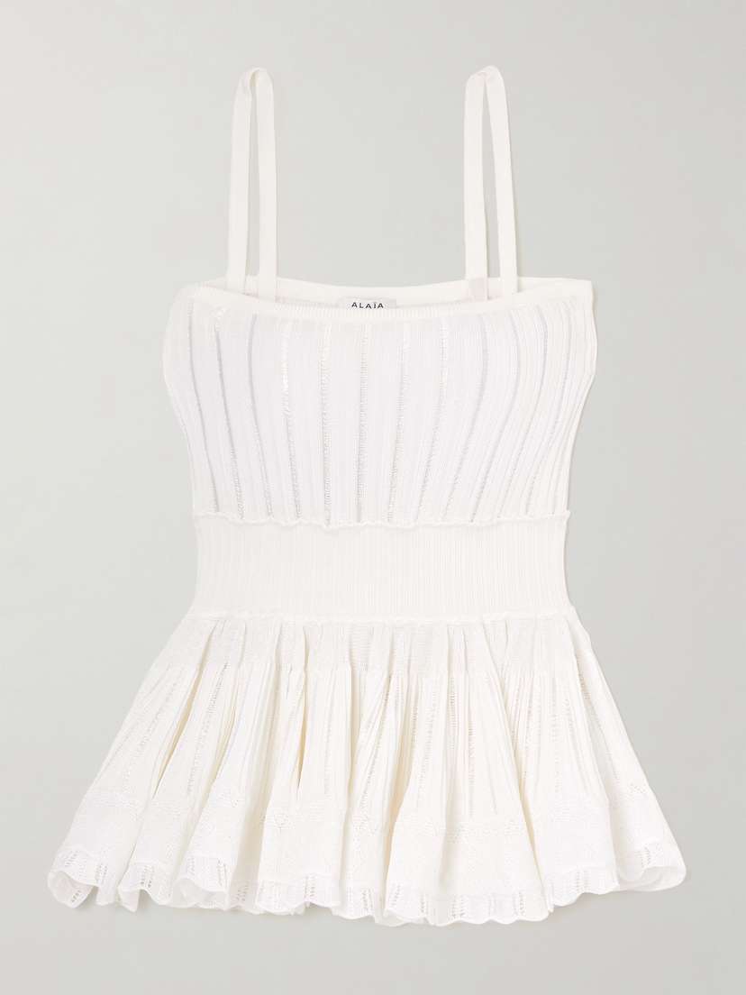 Alaïa Convertible Pointelle-knit Peplum Top