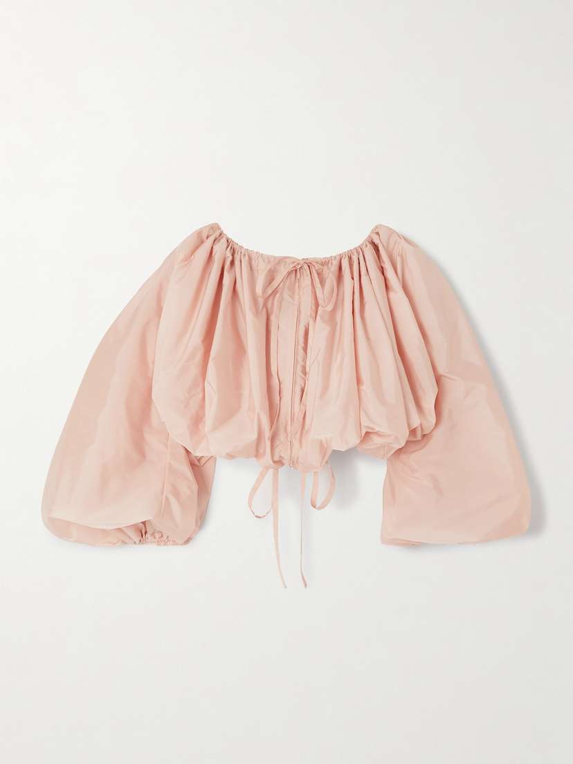 Alaïa Cropped Gathered Taffeta Blouse