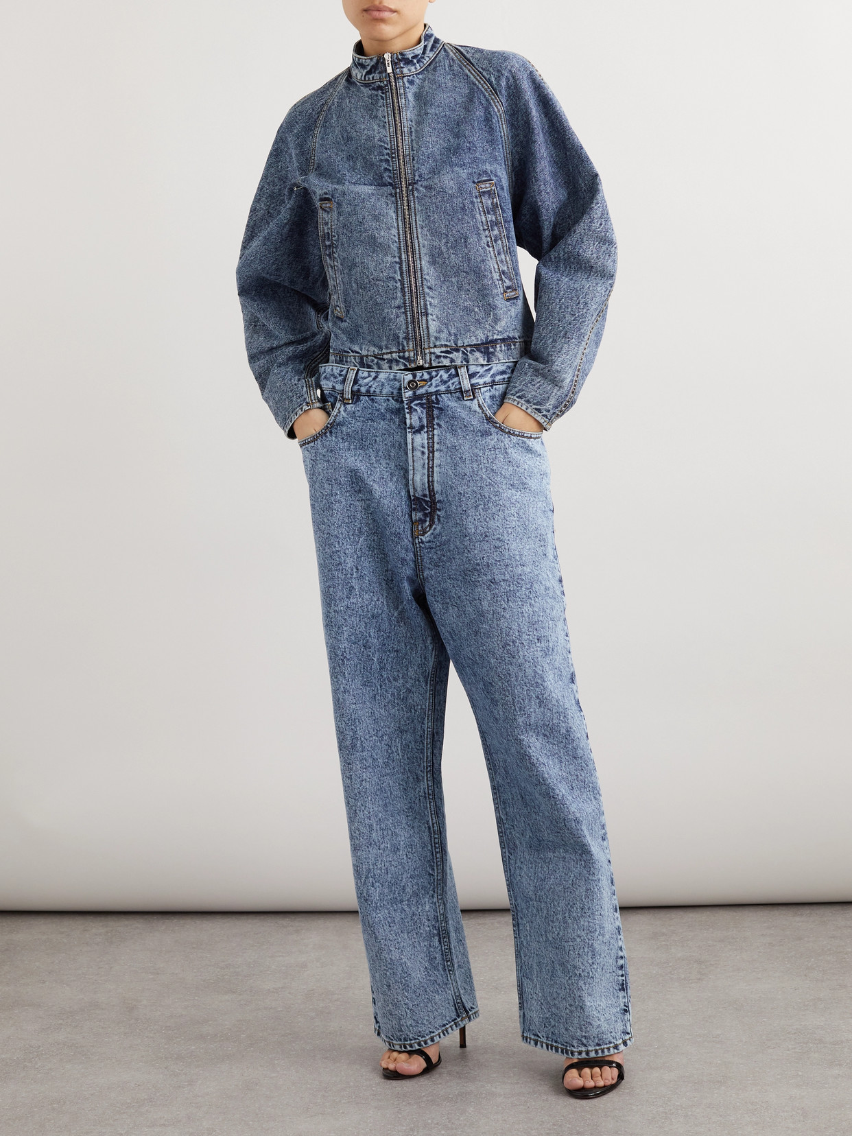 Alaïa Paneled Denim Jacket In Blue