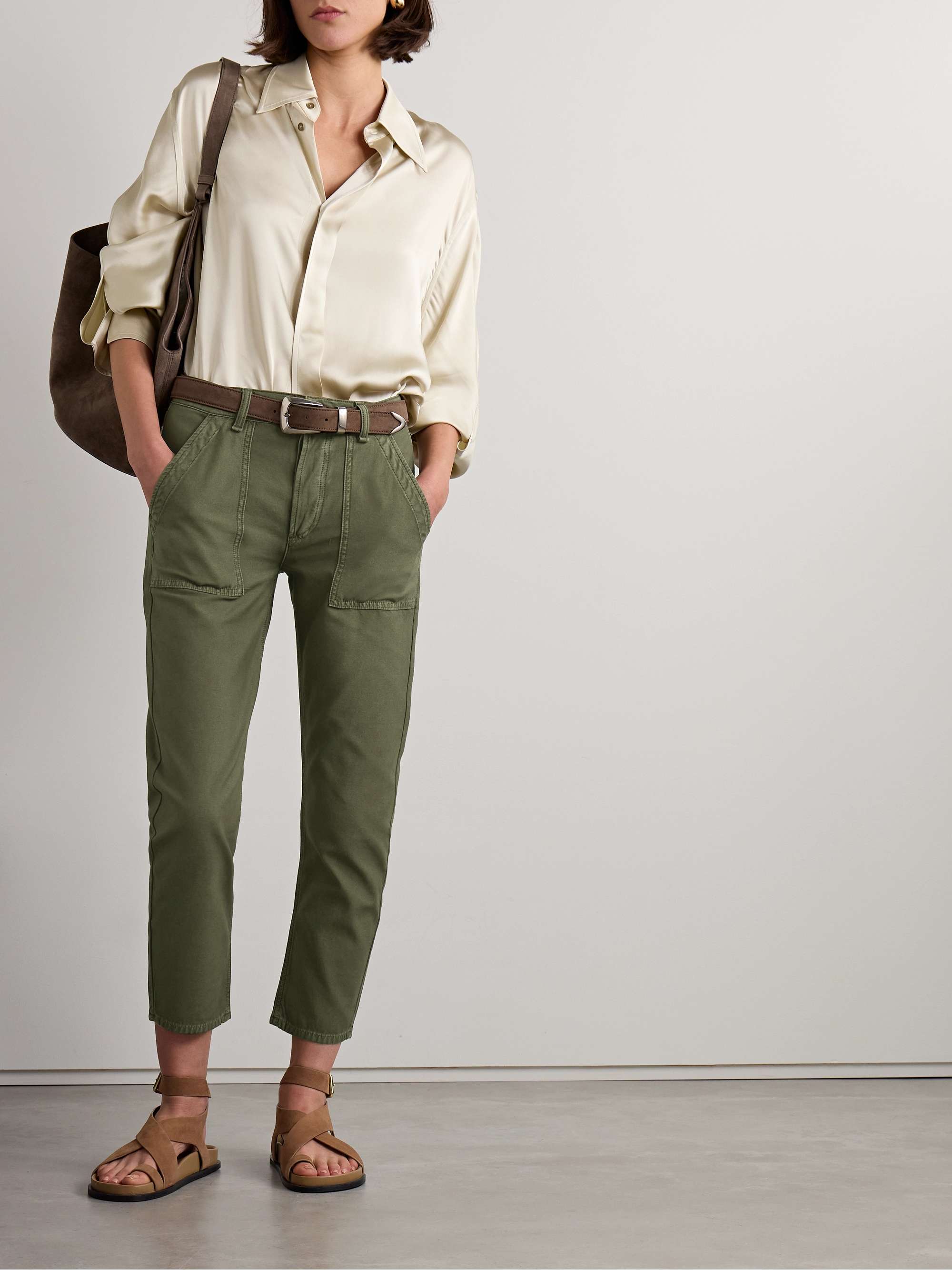 Leah cropped cotton straight leg pants green 23