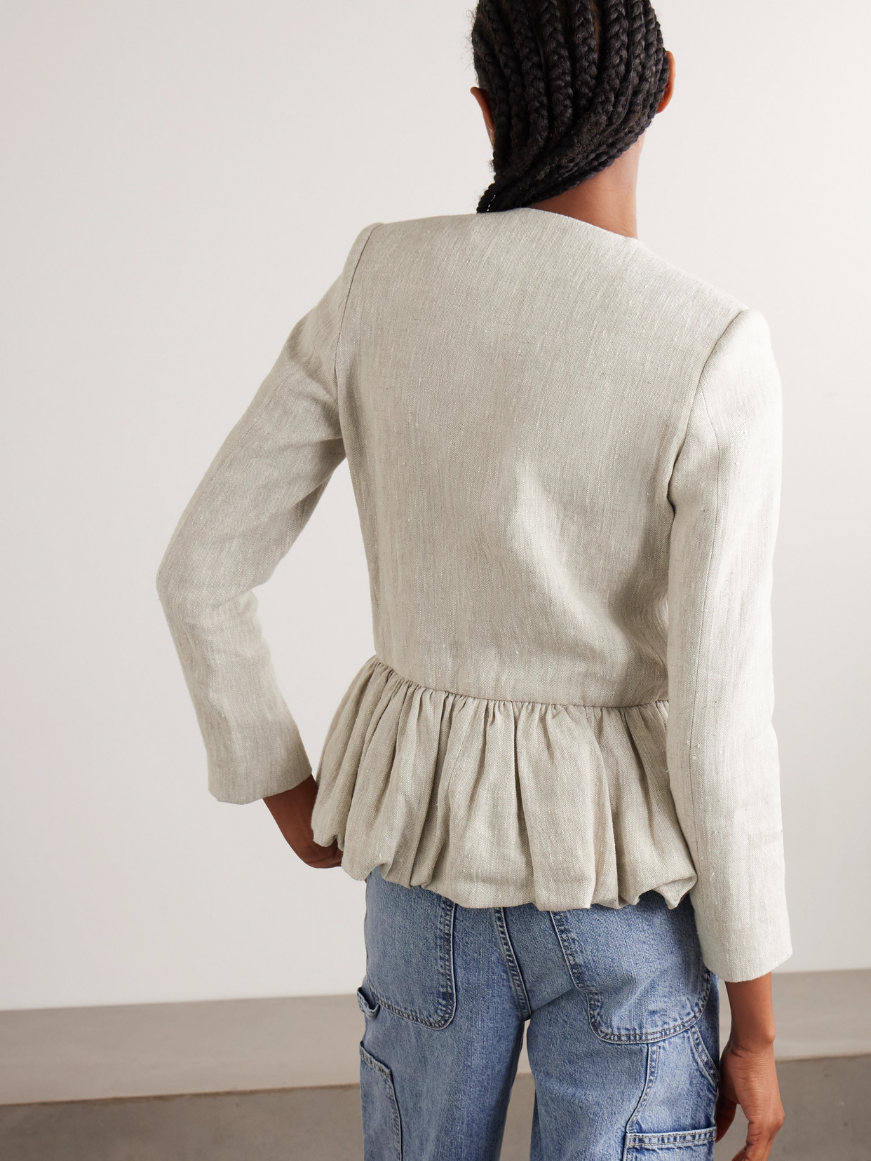 Shop Liberowe Linen Peplum Jacket In Neutrals