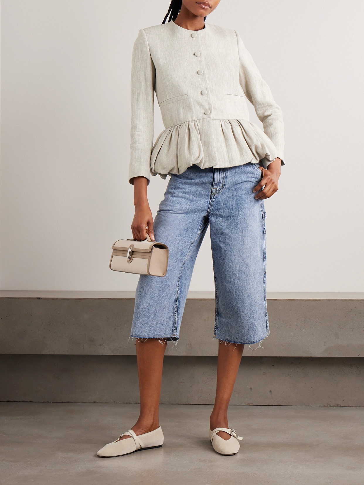 Liberowe Linen Peplum Jacket In Neutrals