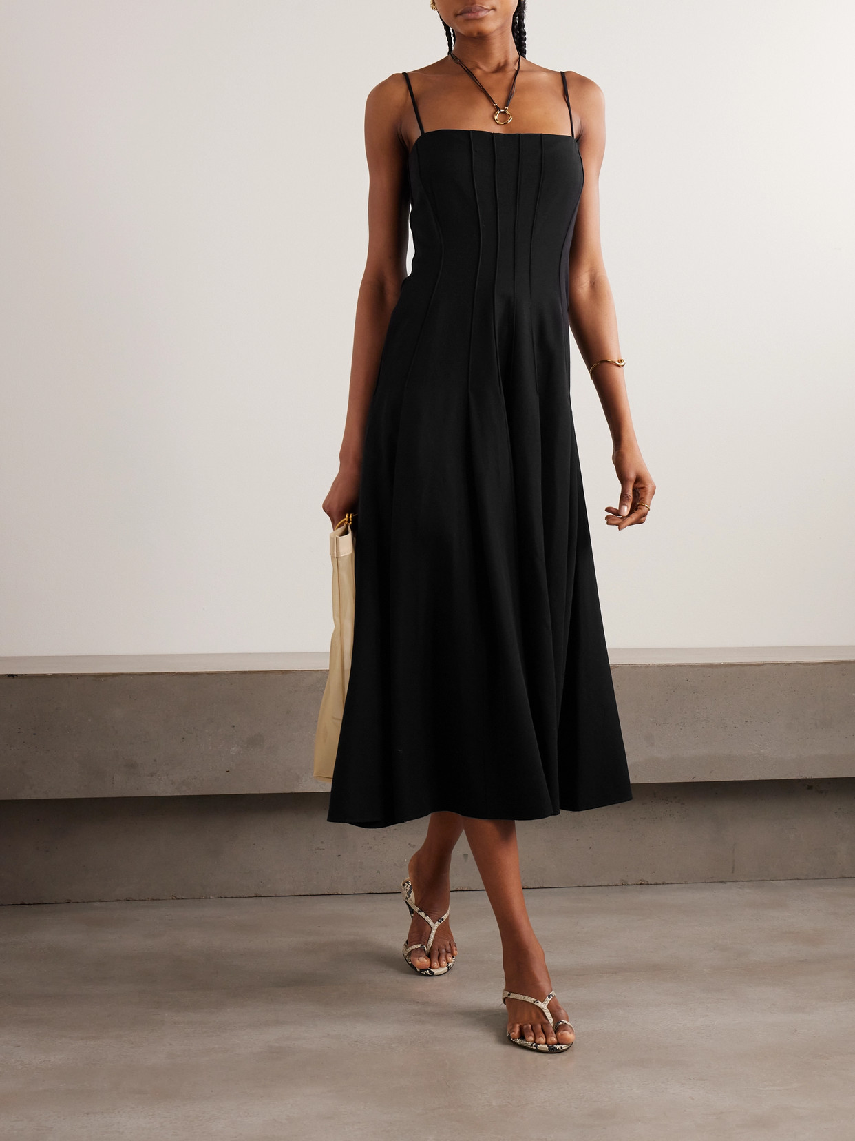 Shop Liberowe Pleated Crepe Midi Dress In Black