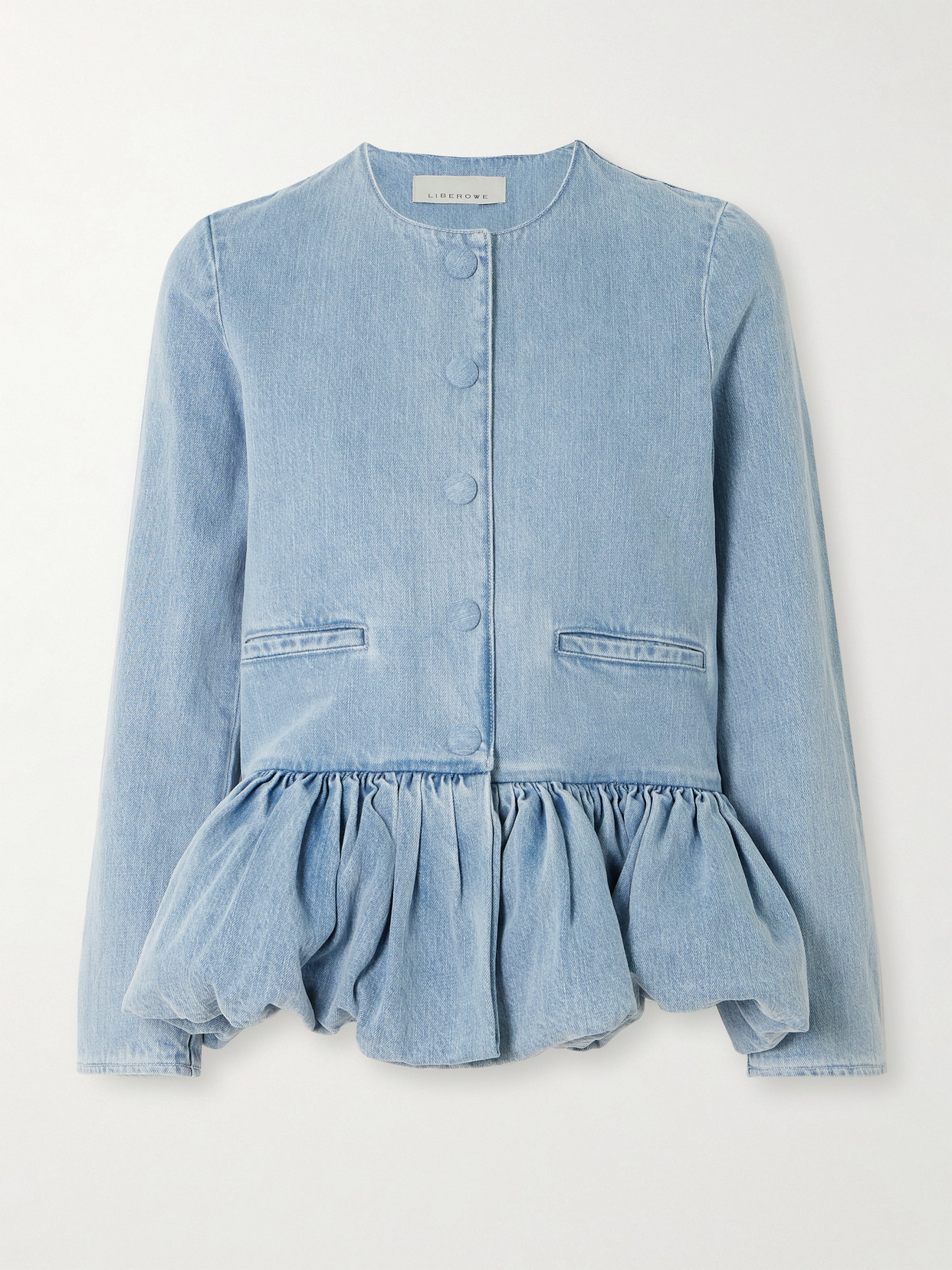 Liberowe Denim Peplum Jacket In Blue