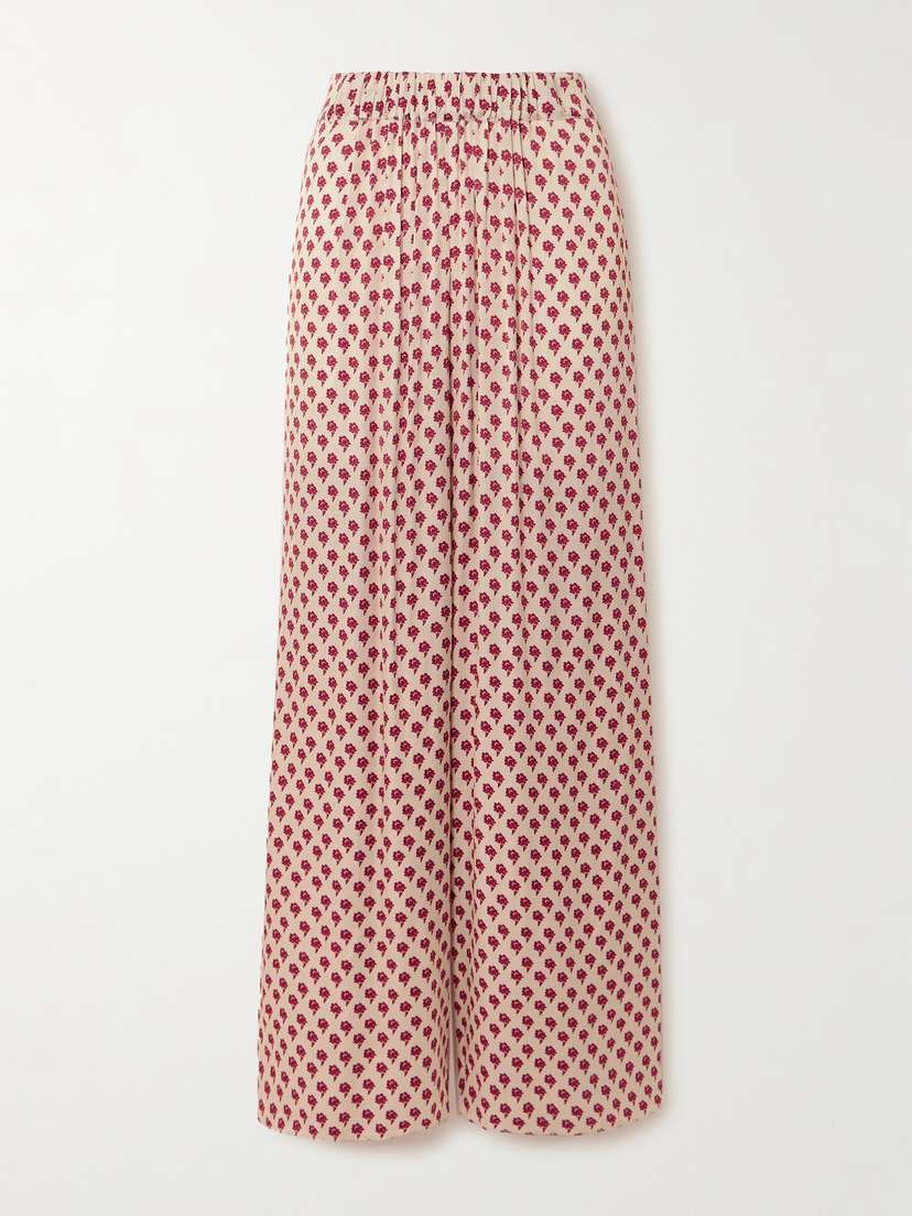 LIBEROWE Palazzo Floral-print Satin Wide-leg Pants