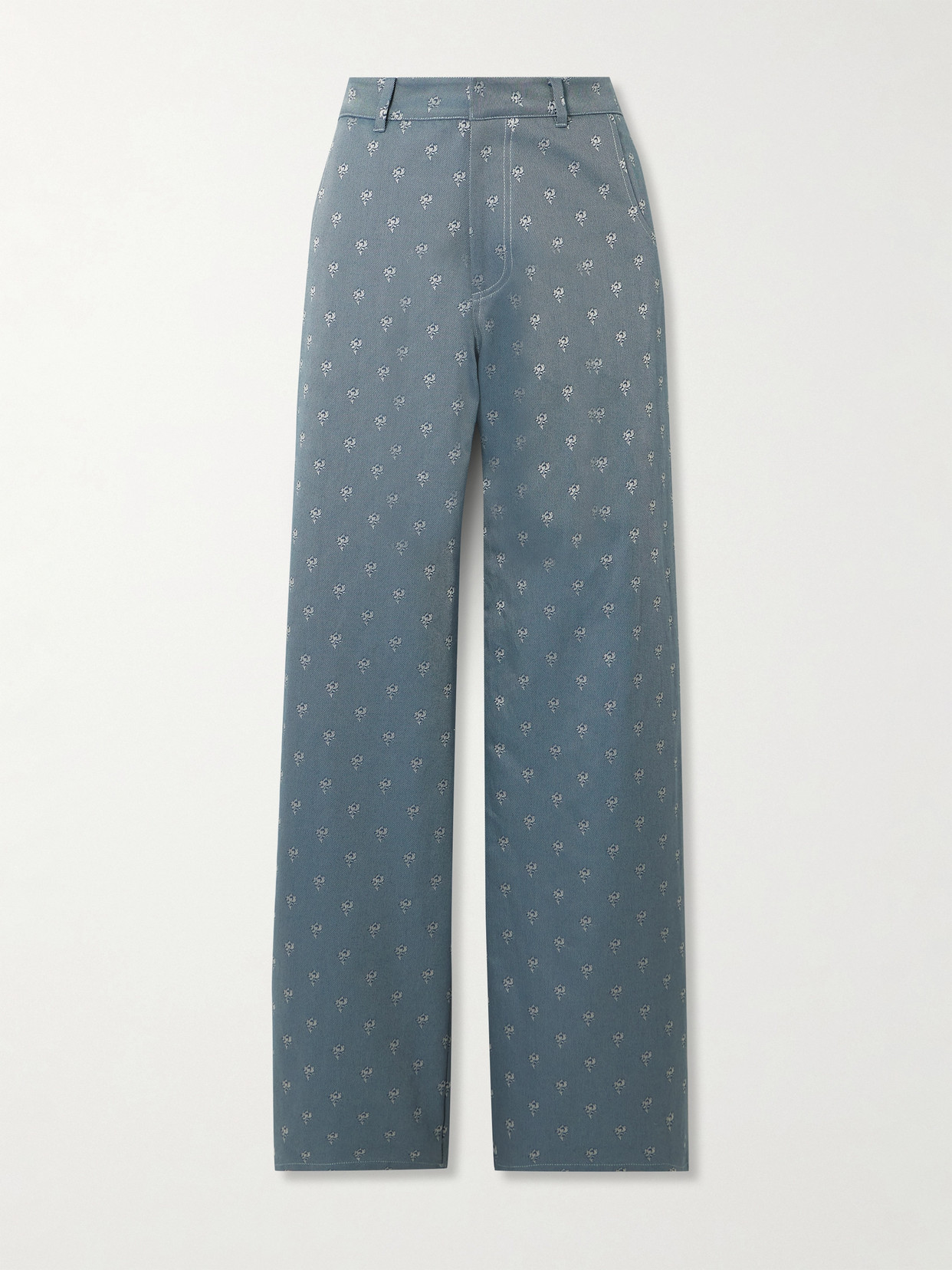 Liberowe Annie Cotton-blend Jacquard Straight-leg Pants In Blue