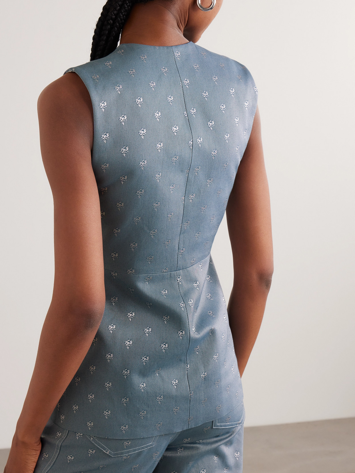 LIBEROWE VANIA COTTON-BLEND JACQUARD PEPLUM VEST