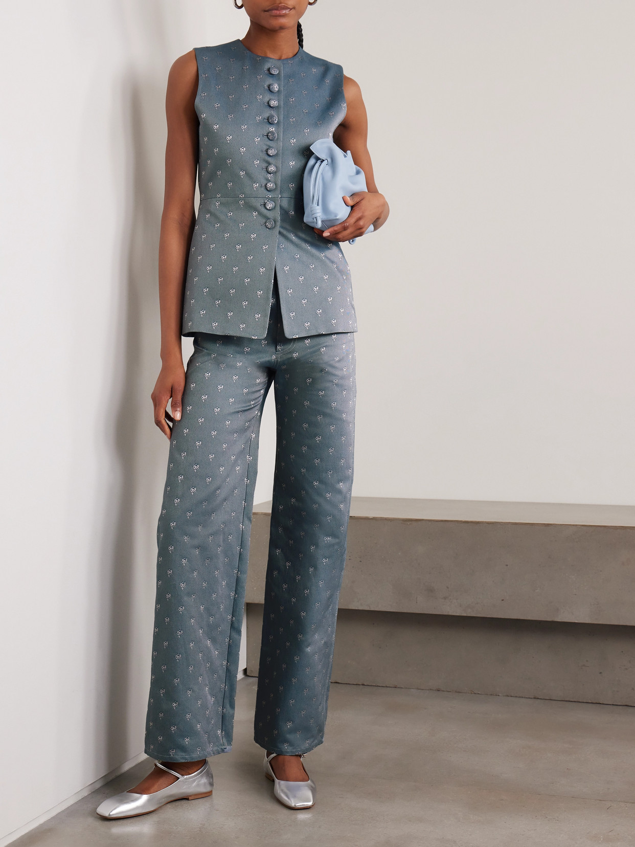 LIBEROWE VANIA COTTON-BLEND JACQUARD PEPLUM VEST