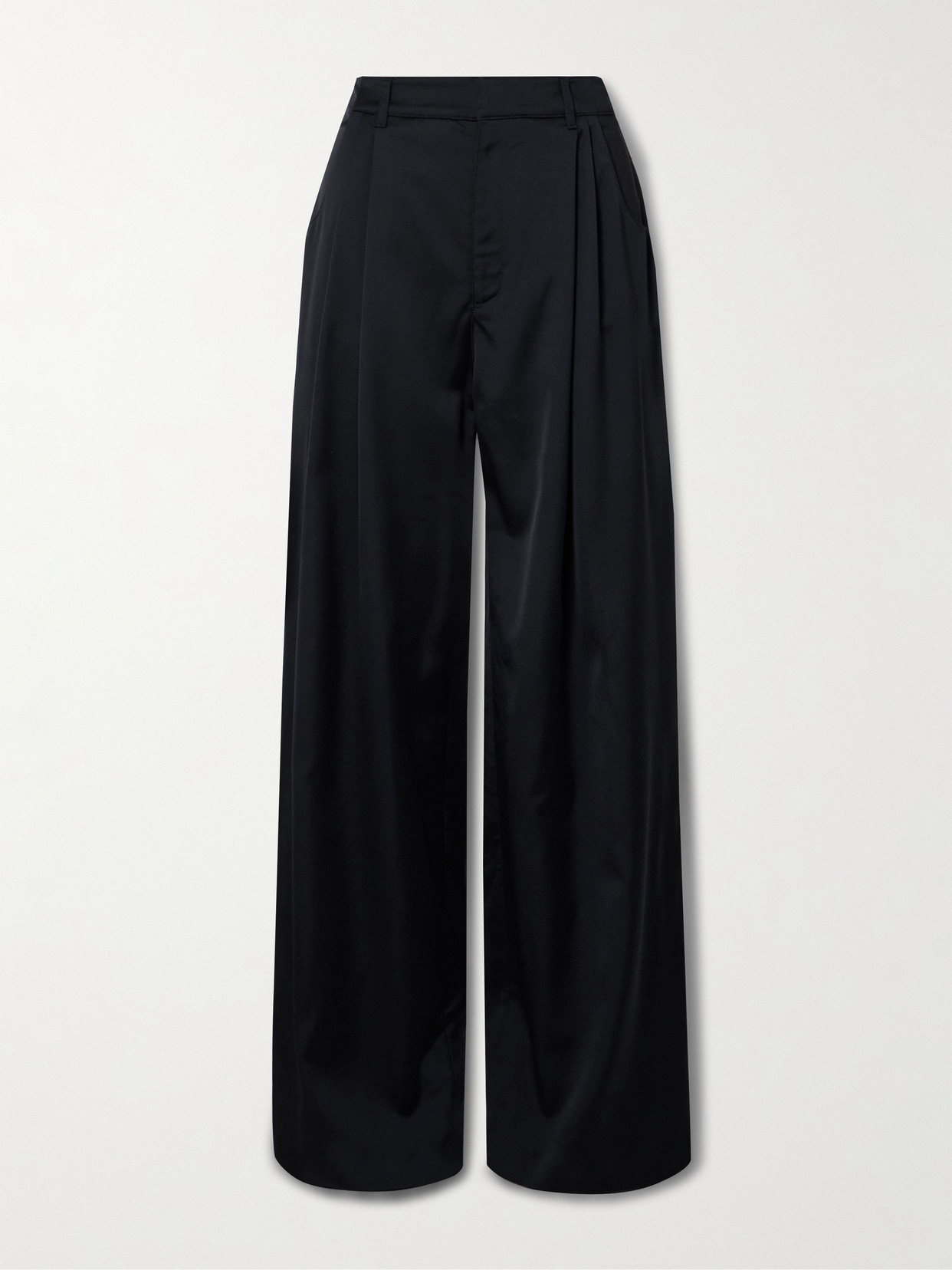 Liberowe Annie Pleated Satin-twill Wide-leg Pants In Black