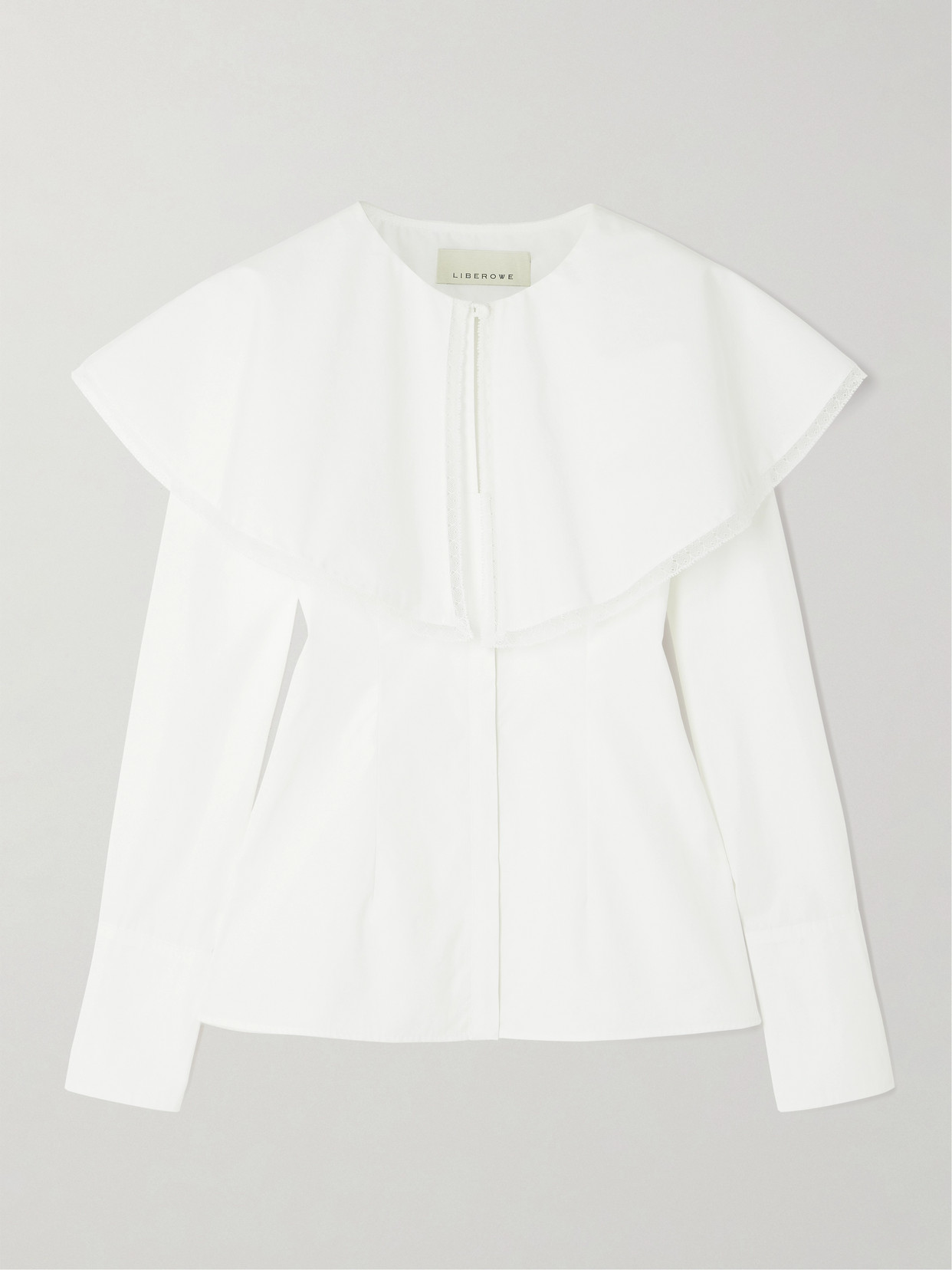 Liberowe + Net Sustain Cape-effect Lace-trimmed Cotton-poplin Shirt In White