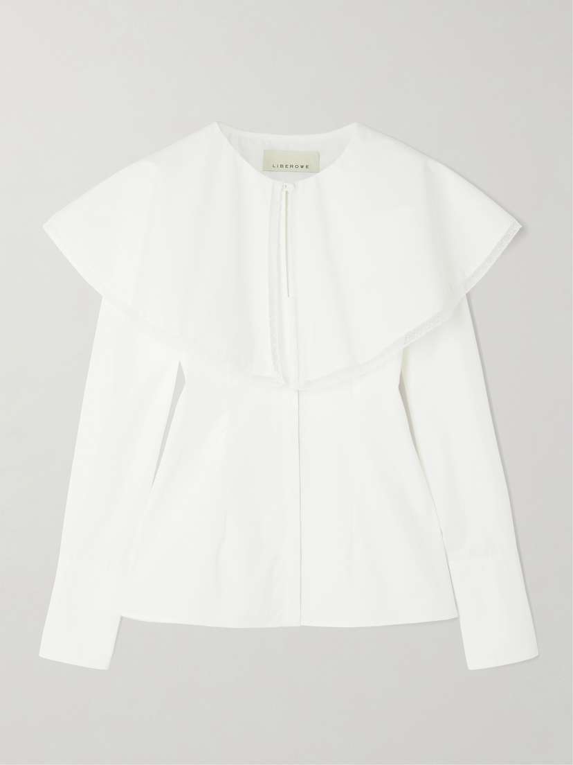 LIBEROWE + Net Sustain Cape-effect Lace-trimmed Cotton-poplin Shirt - x small