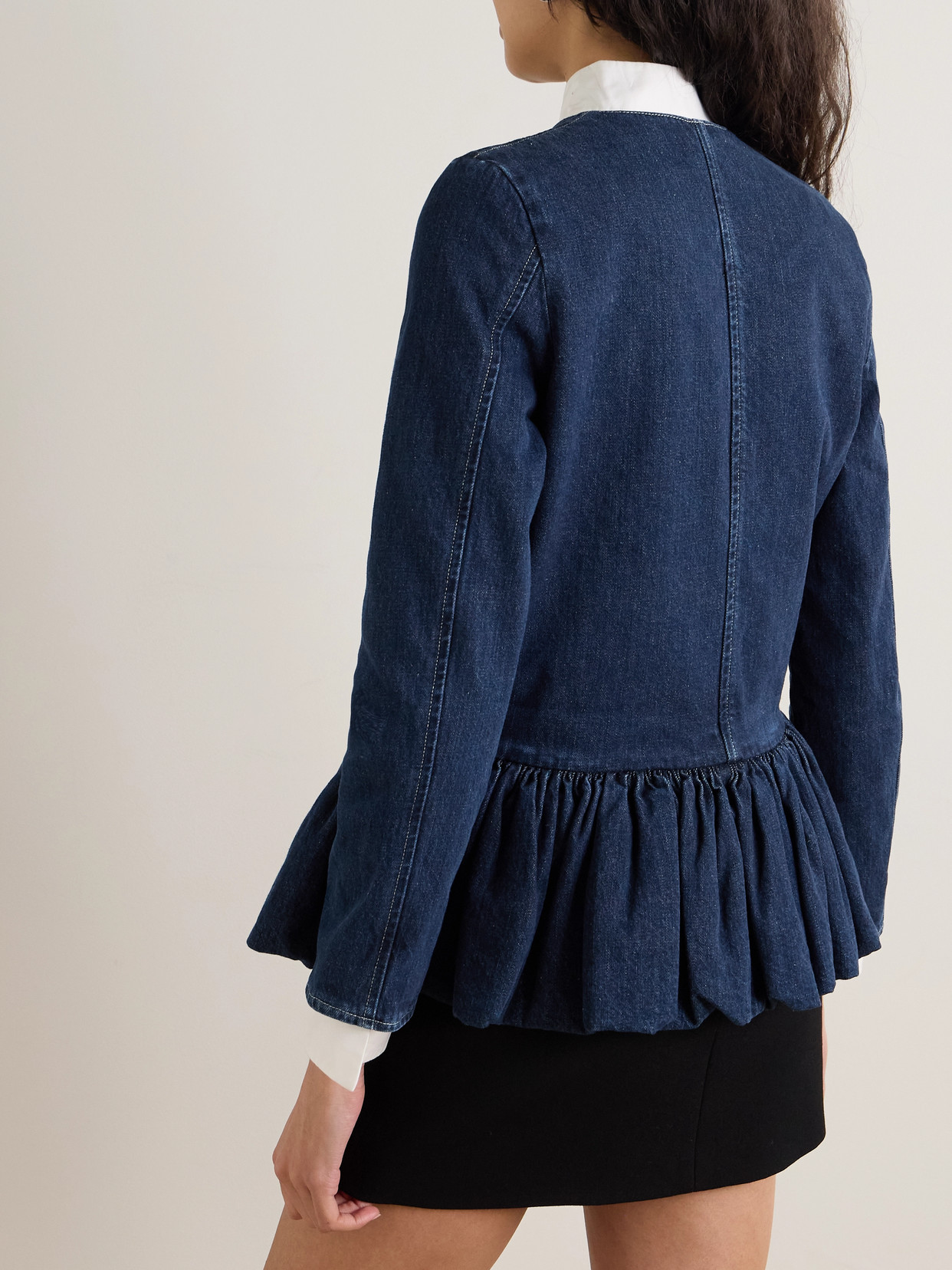 Shop Liberowe Denim Peplum Jacket In Blue