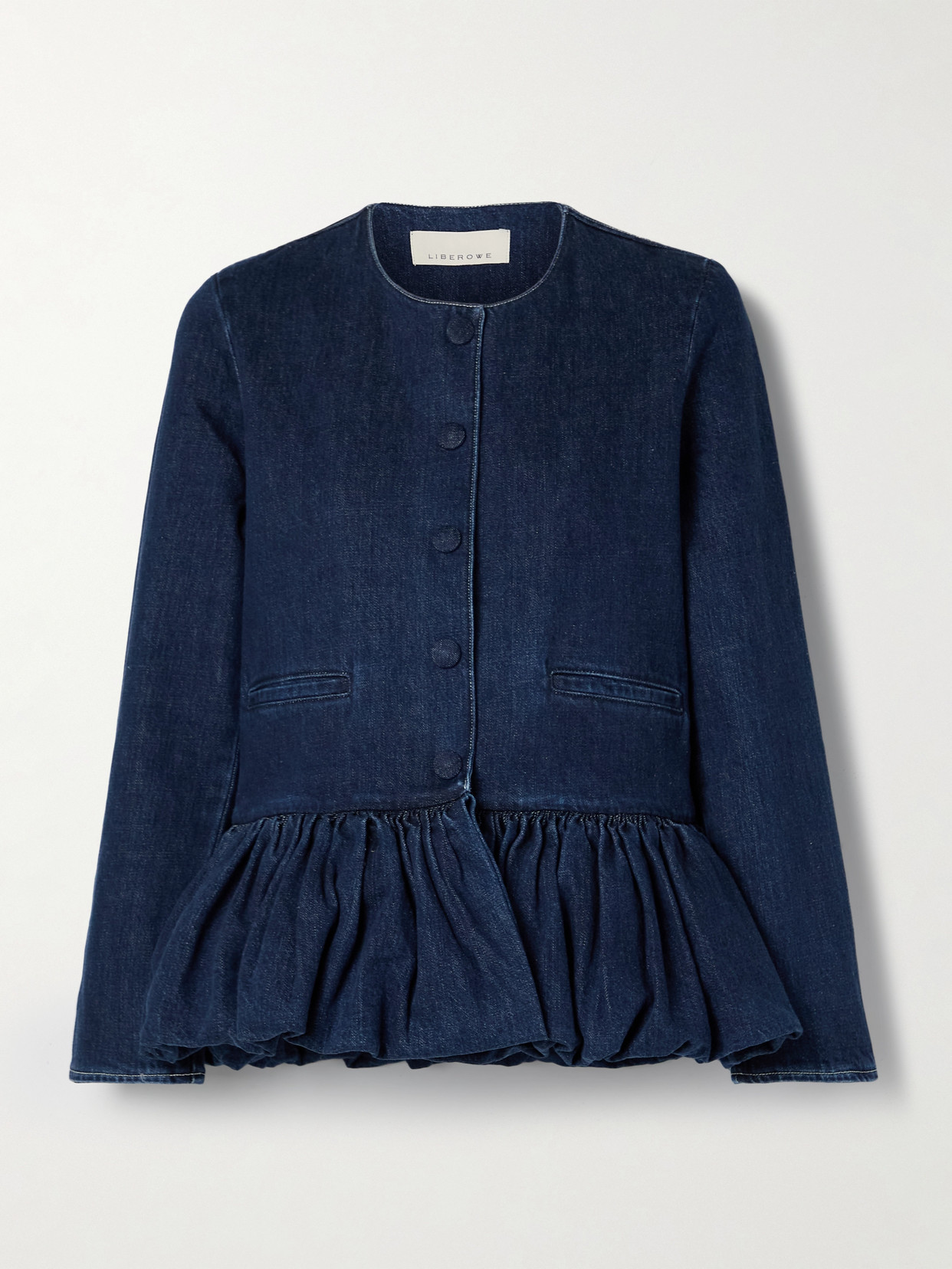 Shop Liberowe Denim Peplum Jacket In Blue