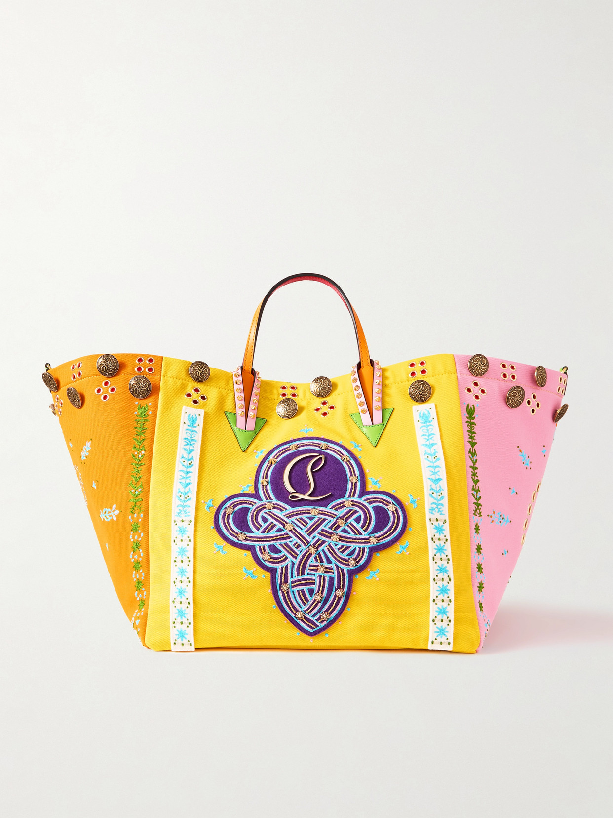 Christian Louboutin Breizcaba Embellished Felt And Leather-trimmed Canvas Tote In Multi