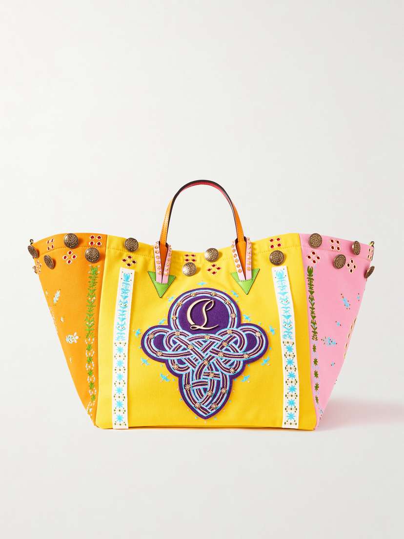 Christian Louboutin Breizcaba Embellished Felt And Leather-trimmed Canvas Tote