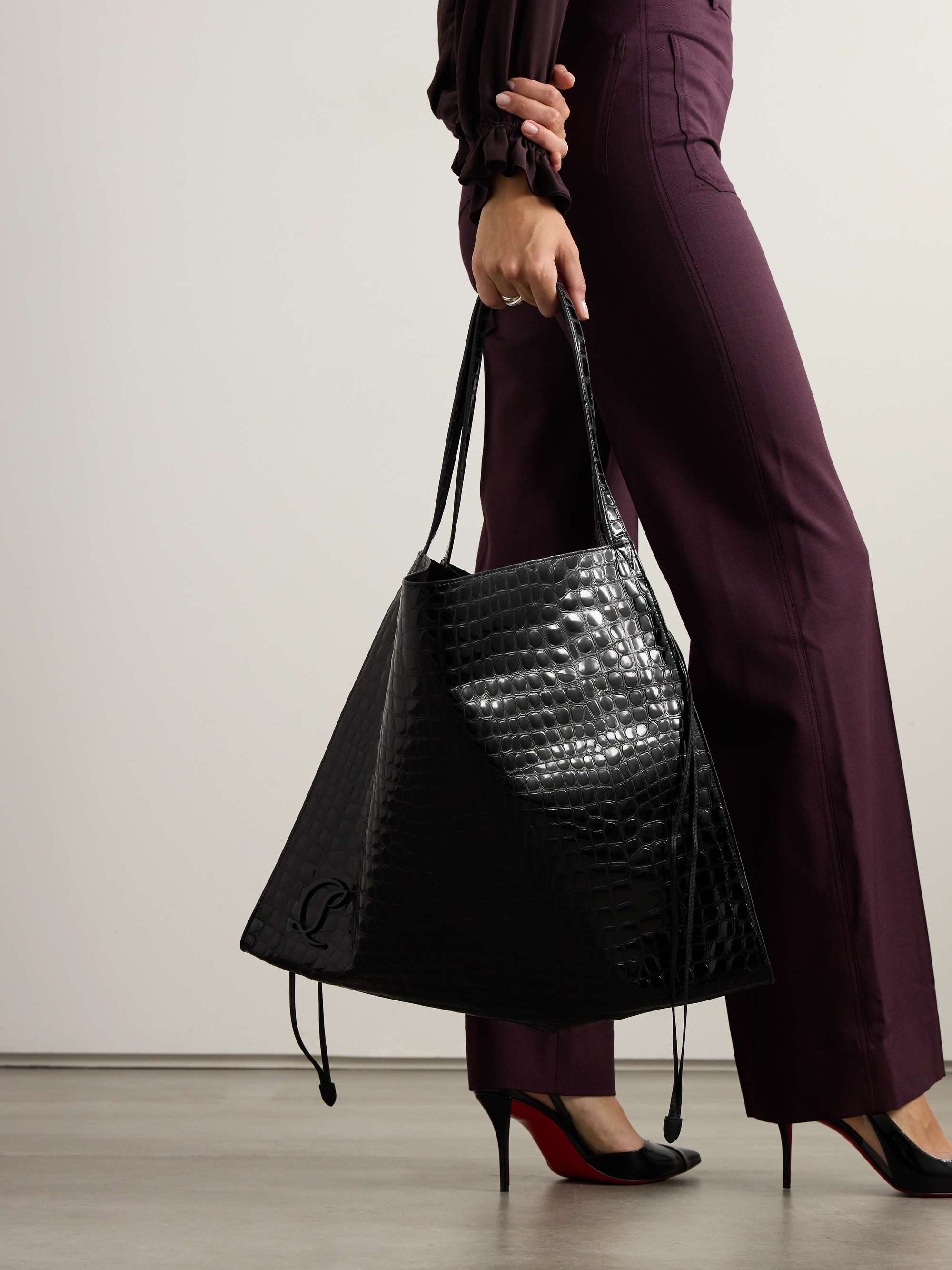 CHRISTIAN LOUBOUTIN Le 54 croc-effect patent-leather tote | NET-A 