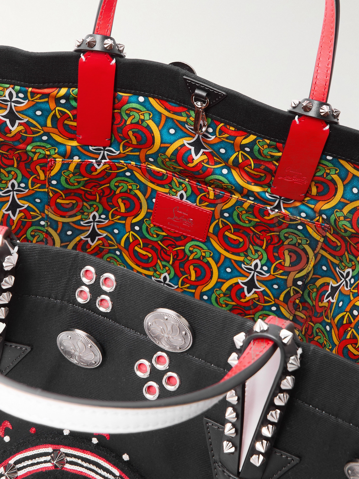 Christian Louboutin Breizcaba Embellished Felt And Leather-trimmed Faille Tote In Black