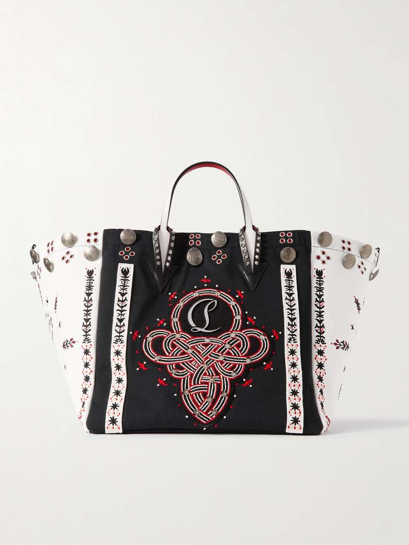 Christian Louboutin Breizcaba Embellished Felt And Leather-trimmed Faille Tote