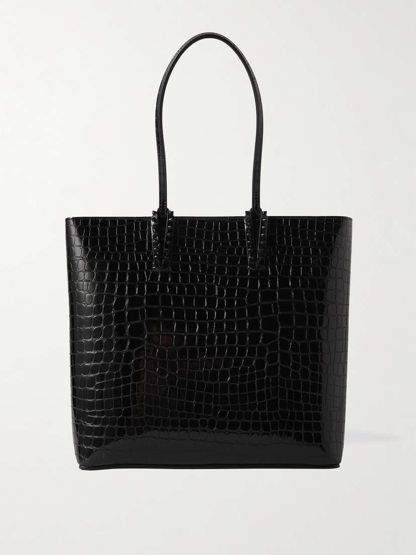Christian Louboutin Cabata Spiked Croc-effect Glossed-leather Tote