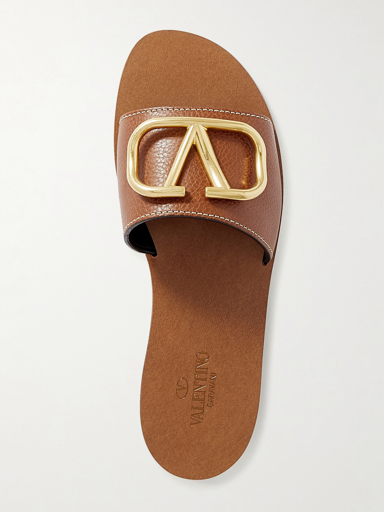 Shop Valentino Garavani Vlogo Textured-leather Slides In Brown